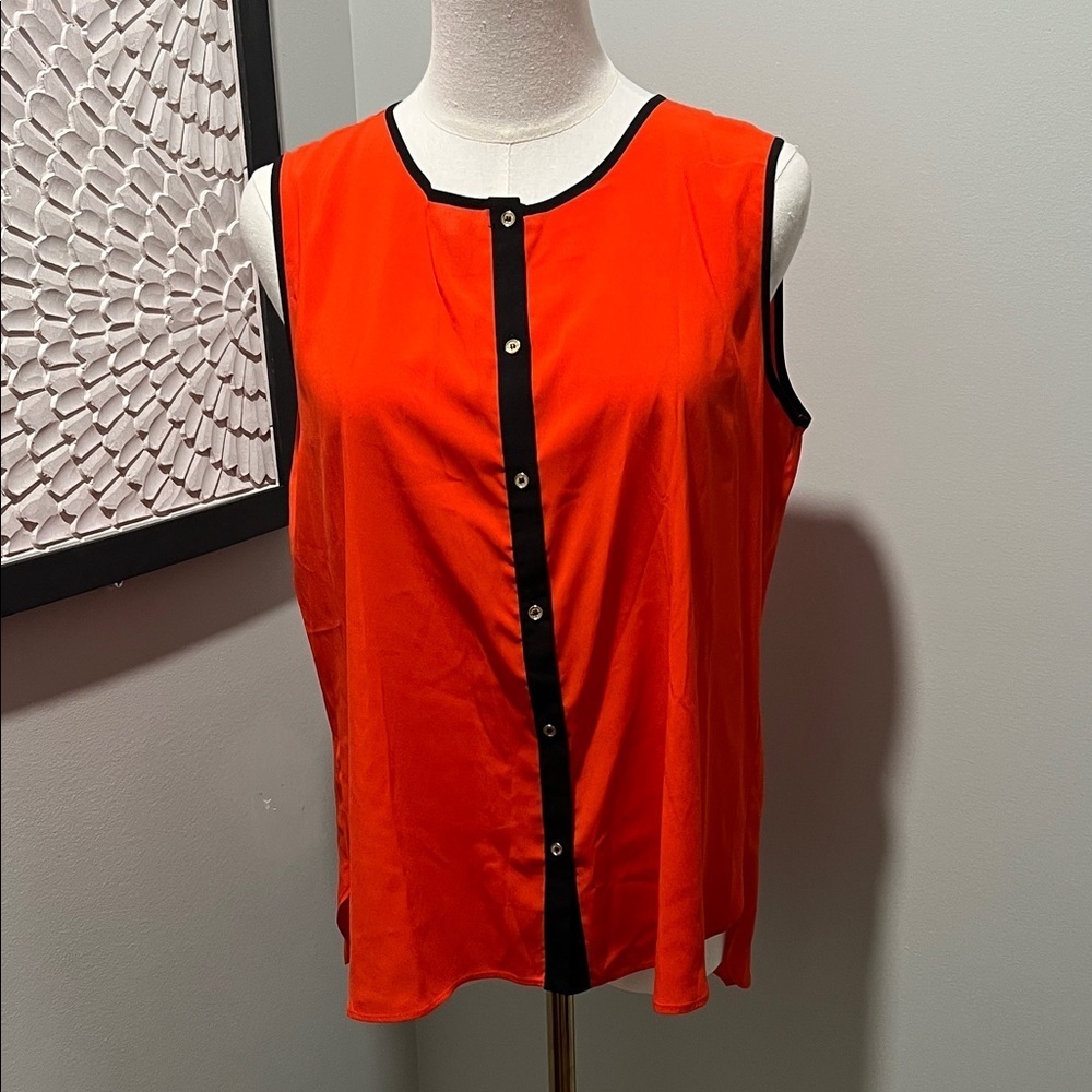 Calvin Klein Red Sleeveless Blouse with Black Trim